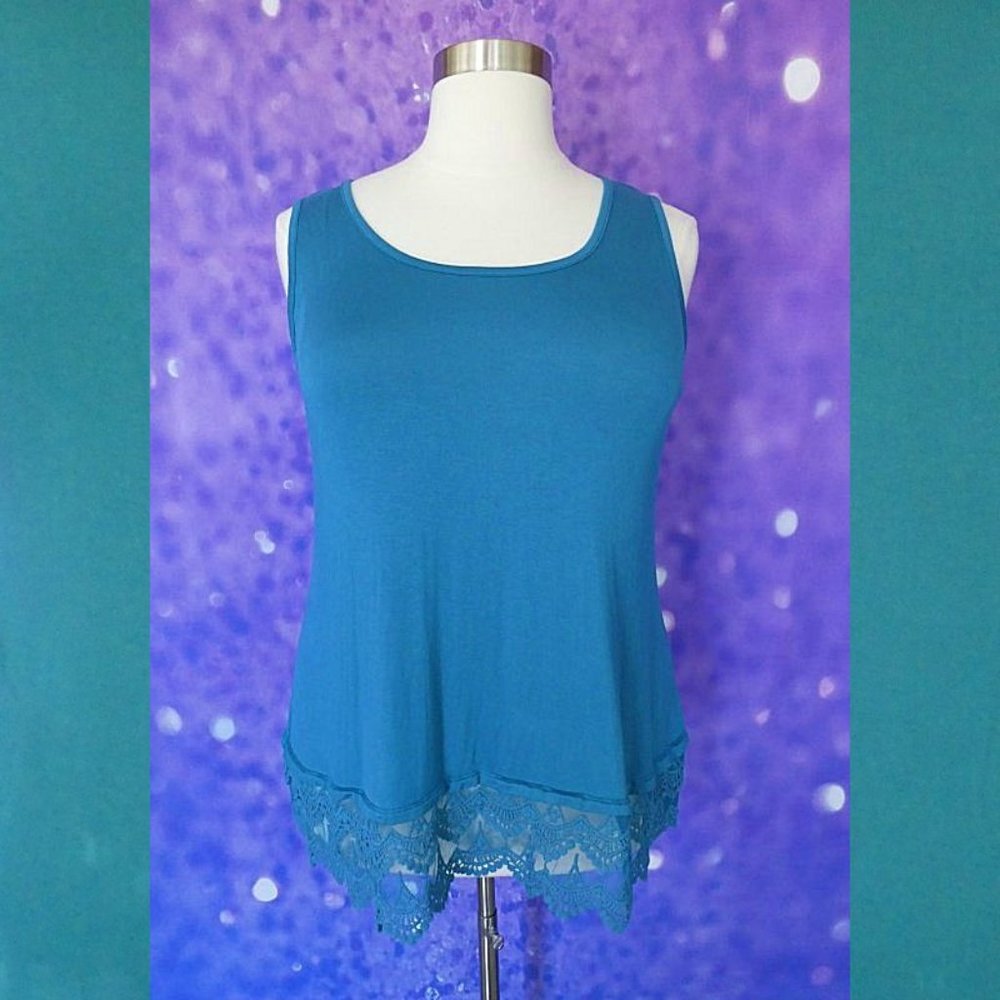 NWT Meri Skye Teal Tank Lace Bottom Size 2X